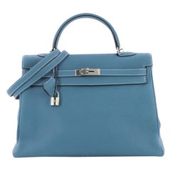 Hermes Kelly Handbag Blue Jean Togo with Palladium Hardware 35