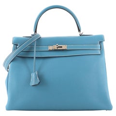 Hermes Kelly Handbag Blue Jean Togo with Palladium Hardware 35