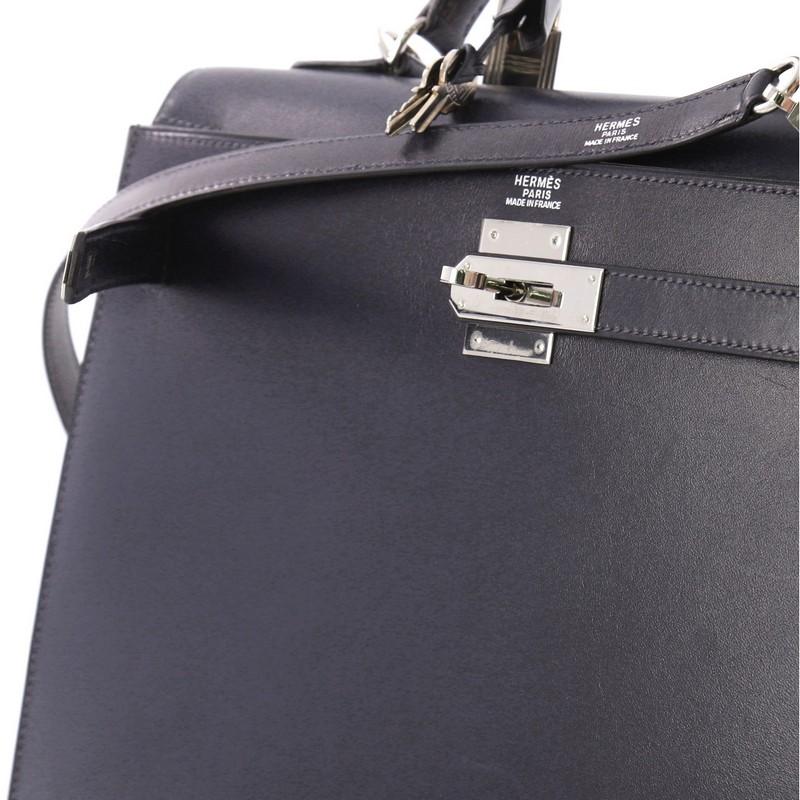 Hermes Kelly Handbag Blue Marine Box Calf with Palladium Hardware 32 2