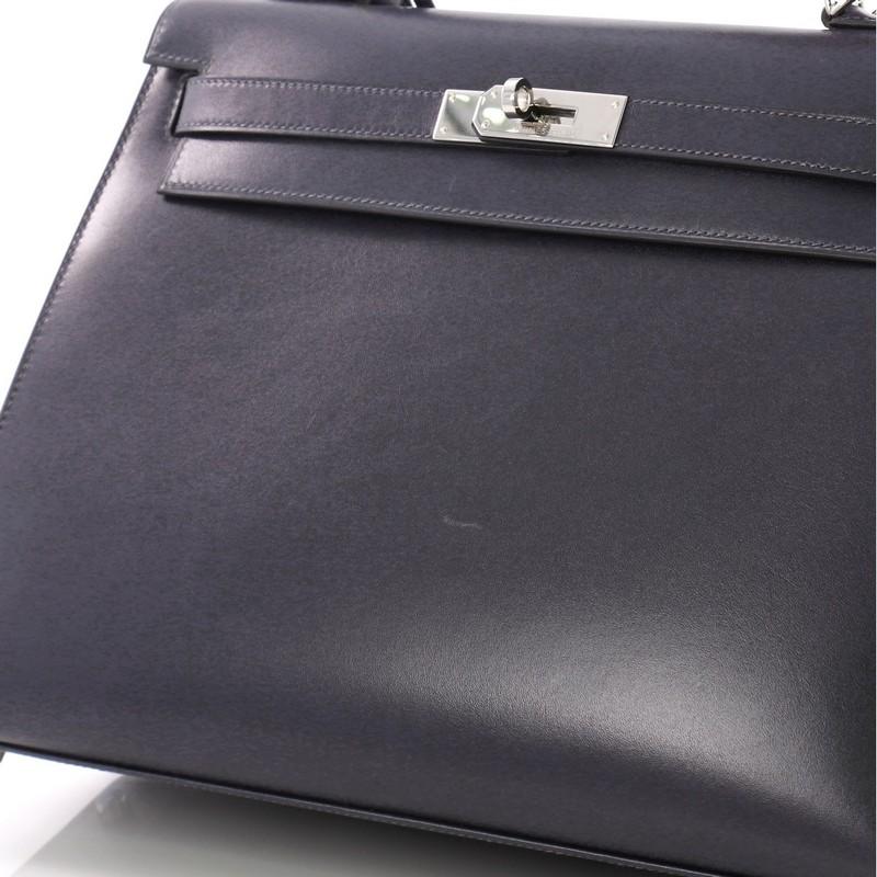 Hermes Kelly Handbag Blue Marine Box Calf with Palladium Hardware 32 3