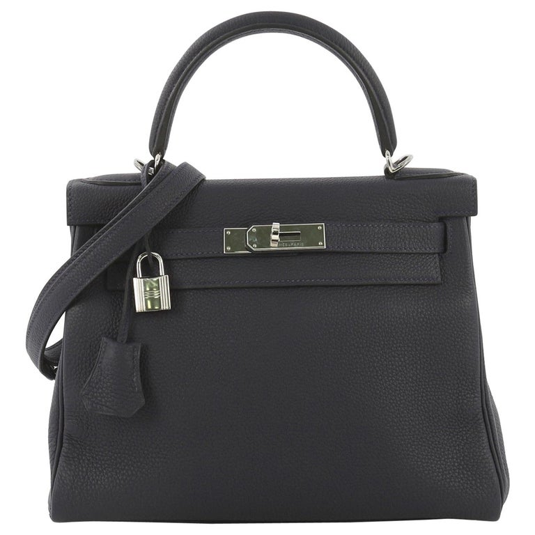 Hermes Kelly Handbag Blue Nuit Togo with Palladium Hardware 28 For Sale ...