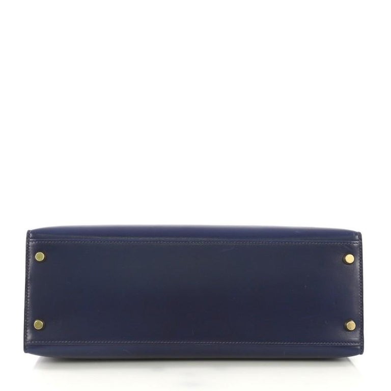 Hermes Kelly Handbag Blue Saphir Box Calf with Gold Hardware 32 at 1stdibs