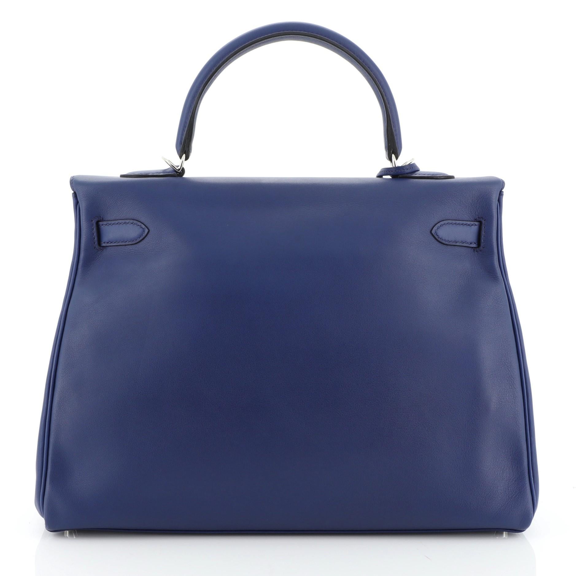 Women's or Men's Hermes Kelly Handbag Blue Saphir Swift With Palladium Hardware 35 