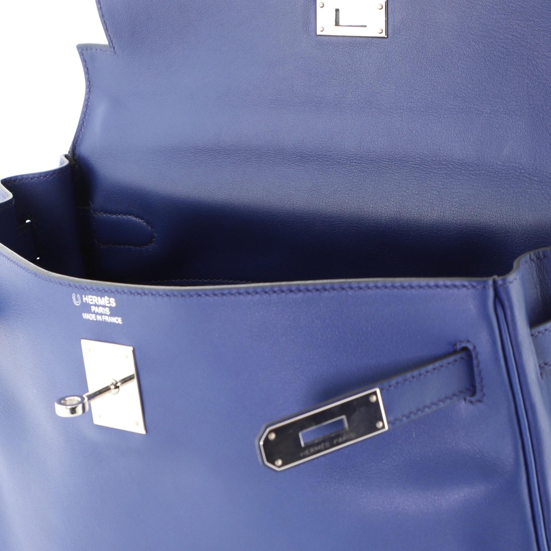Hermes Kelly Handbag Blue Saphir Swift With Palladium Hardware 35  4