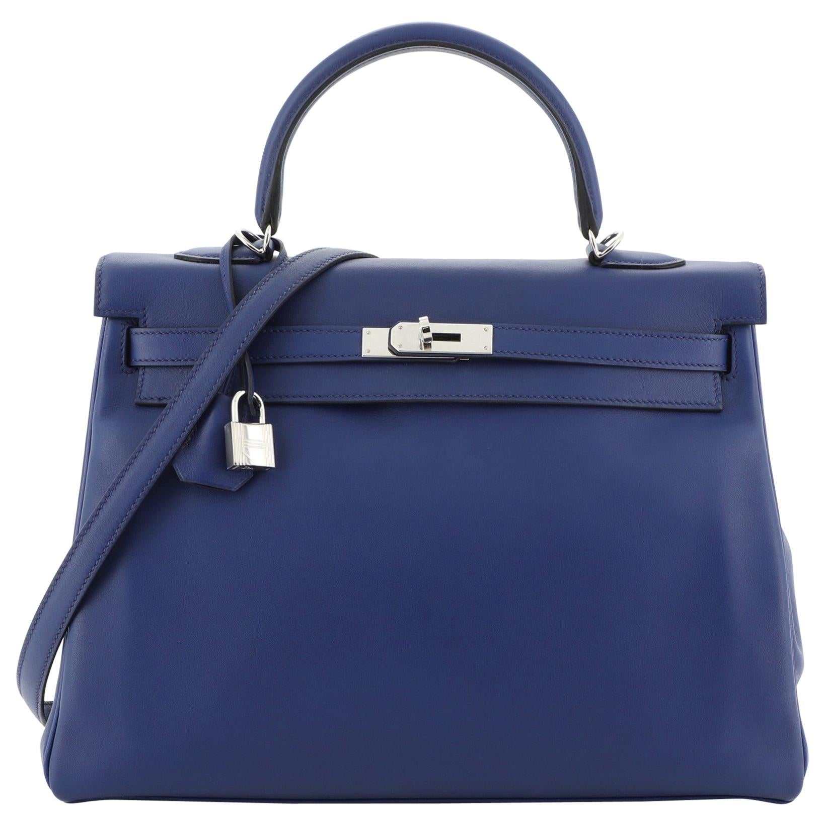 Hermes Kelly Handbag Blue Saphir Swift With Palladium Hardware 35 
