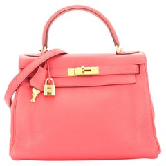 Hermes Kelly Handbag Bougainvillier Clemence with Gold Hardware 28