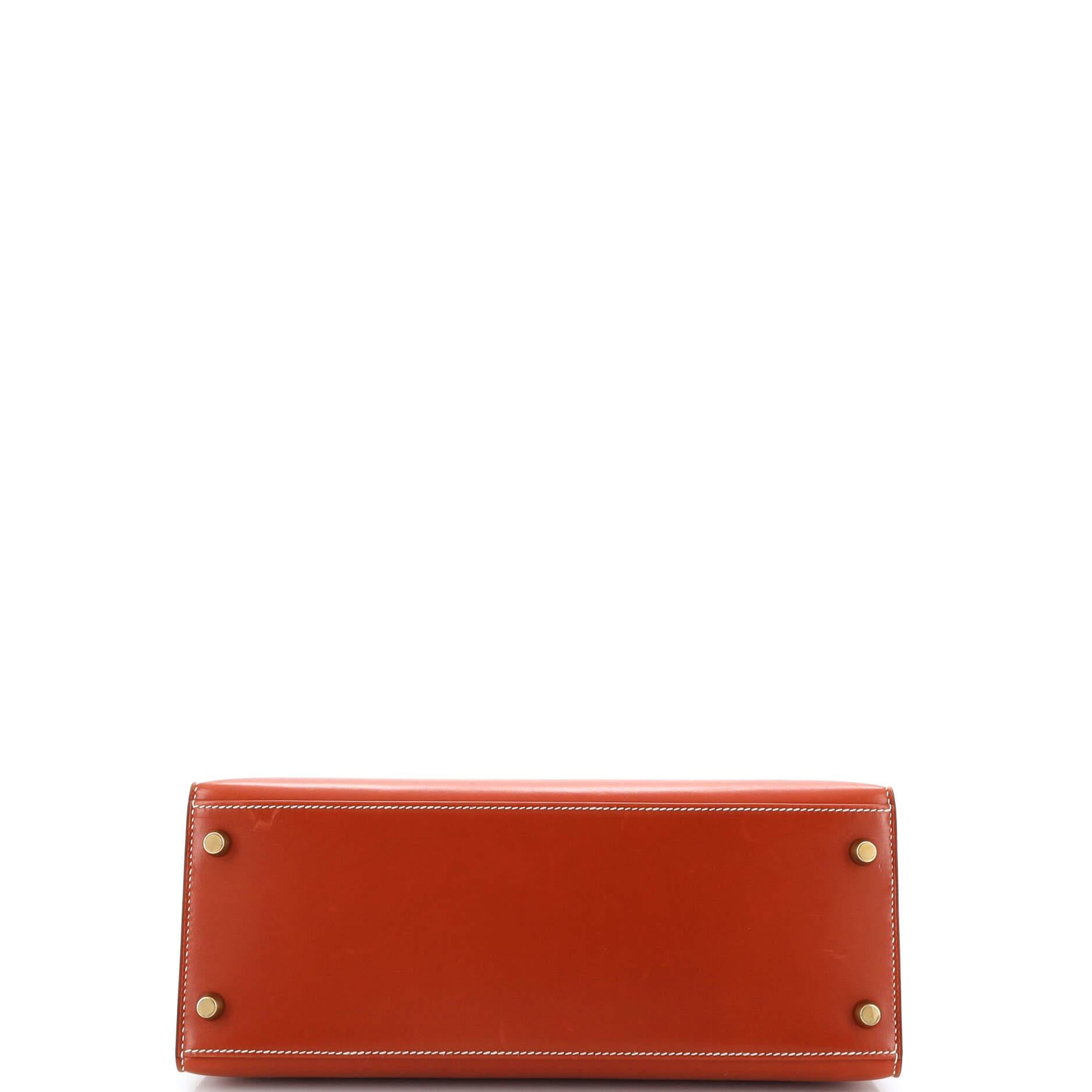 Women's Hermes Kelly Handbag Brique Box Calf with Gold Hardware 28