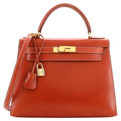 Hermes Kelly Handbag Brique Box Calf with Gold Hardware 28