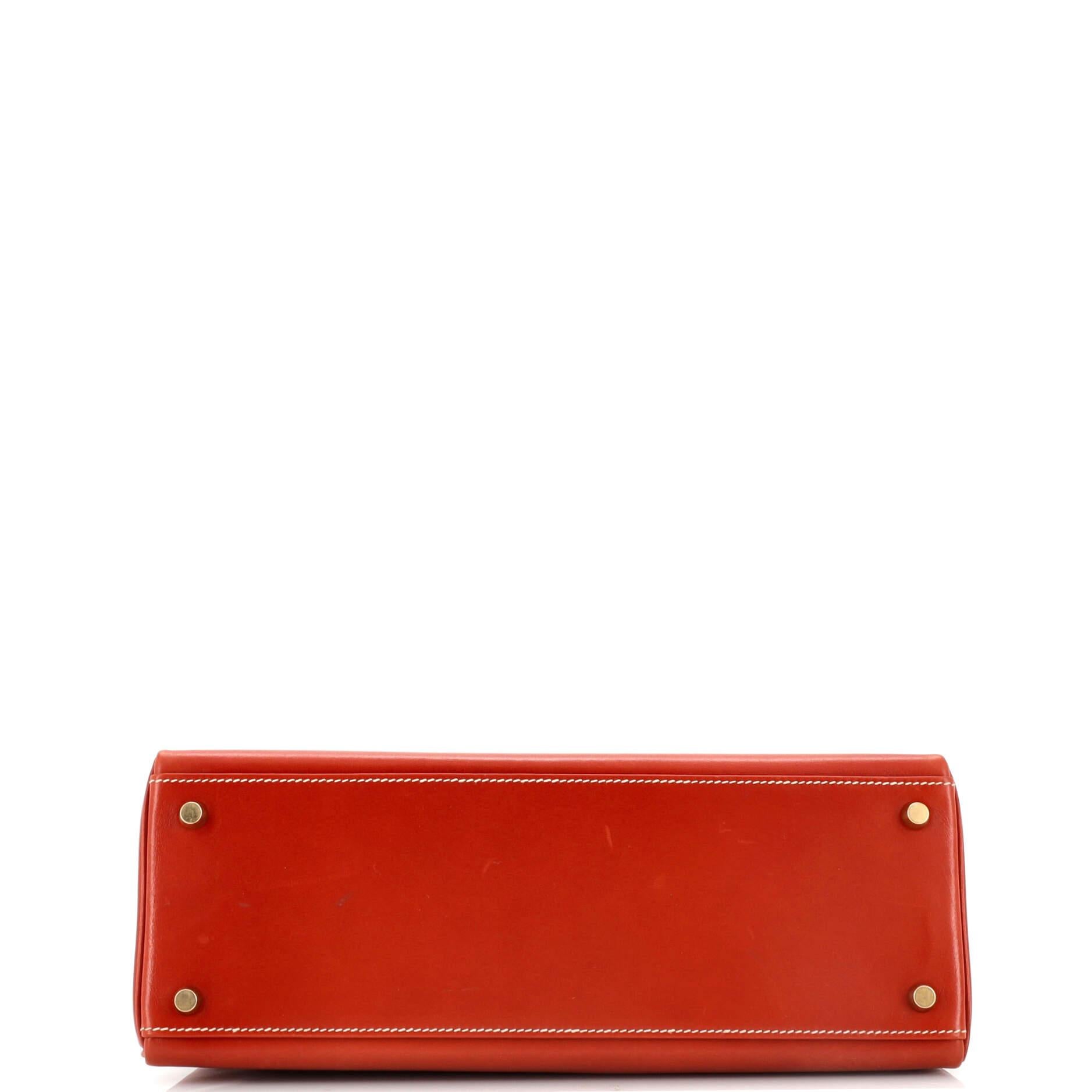 Women's or Men's Hermes Kelly Handbag Brique Box Calf with Gold Hardware 32