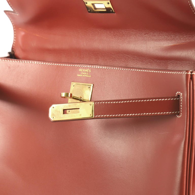 Hermes Kelly Handbag Brique Box Calf with Gold Hardware 32