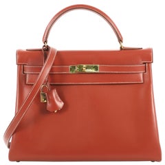 Hermes Kelly Handbag Brique Box Calf with Gold Hardware 32