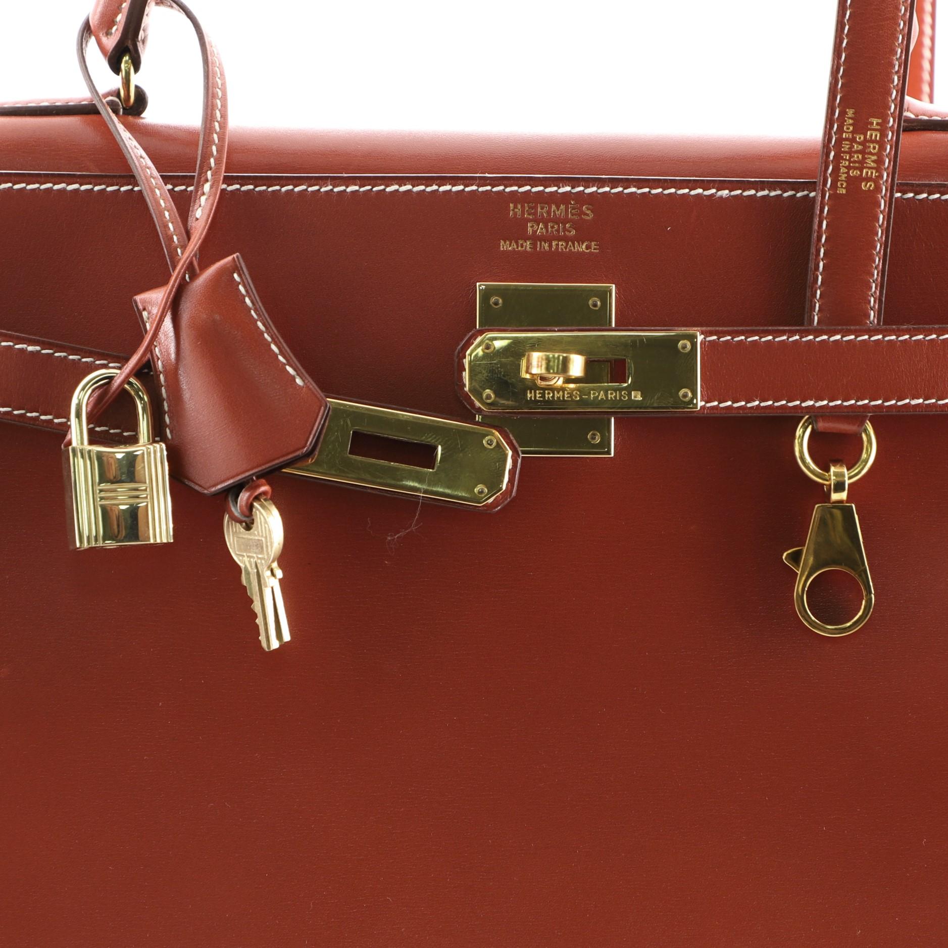 Women's or Men's Hermes Kelly Handbag Brique Box Calf with Gold Hardware 35