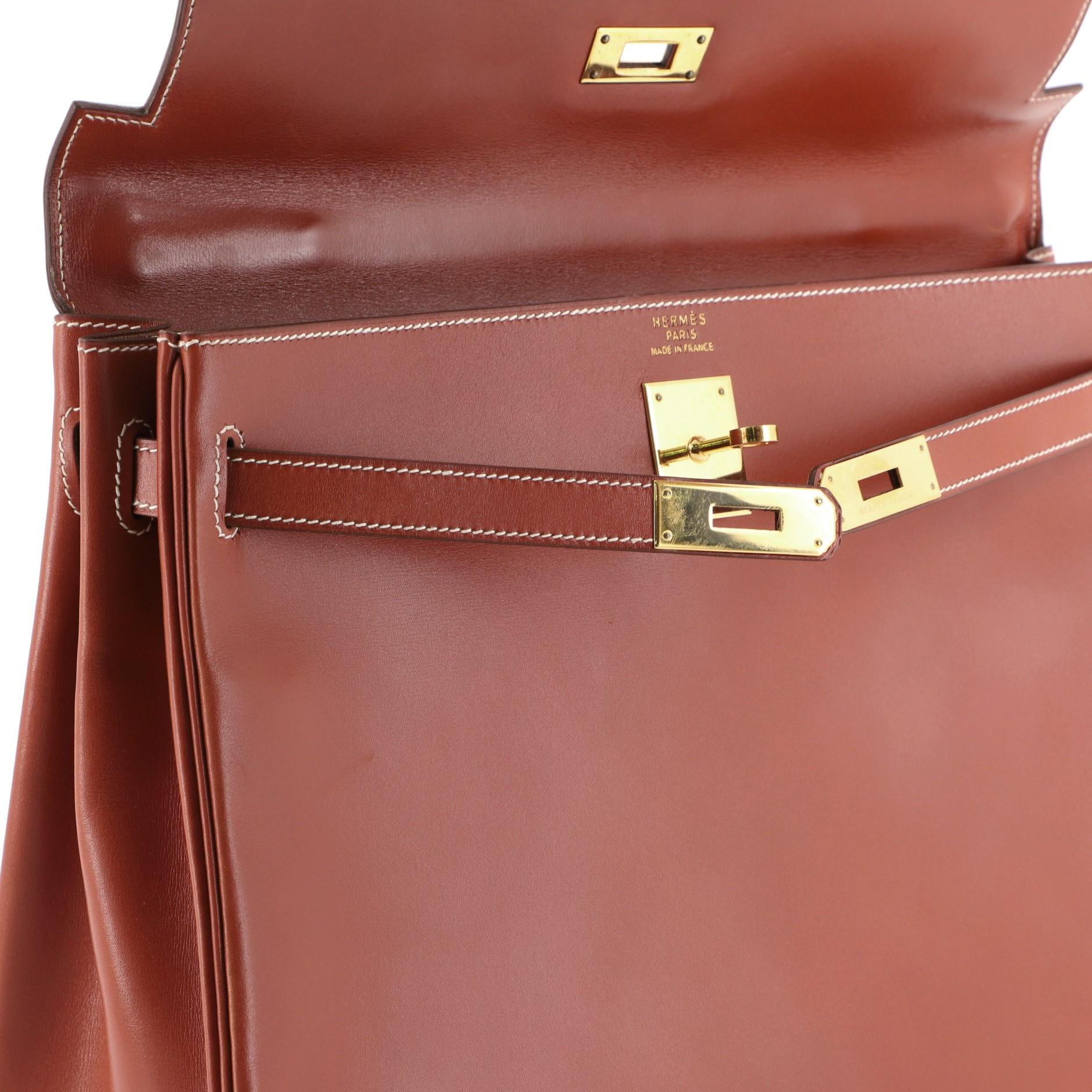 Hermes Kelly Handbag Brique Box Calf with Gold Hardware 35 3