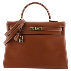 Hermes Kelly Handbag Brique Box Calf with Gold Hardware 35