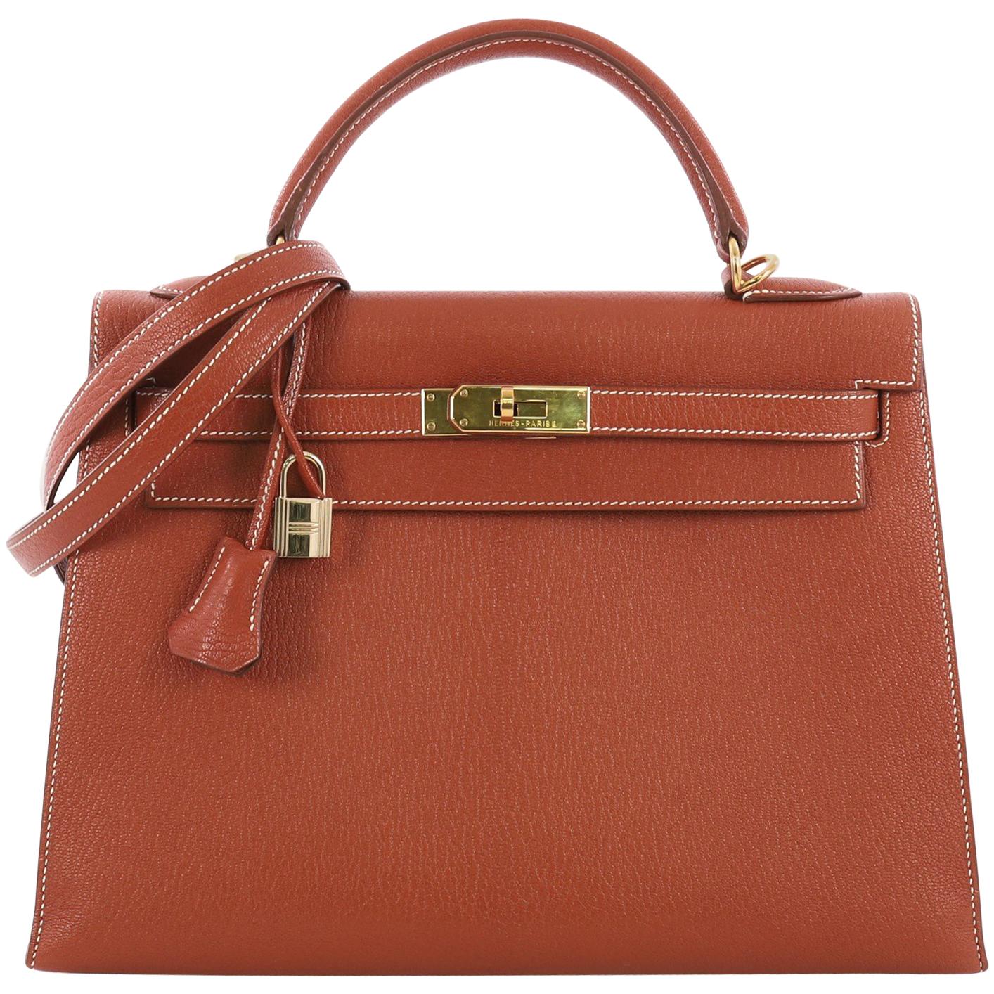 Hermes Kelly Handbag Brique Chevre de Coromandel with Gold Hardware 32