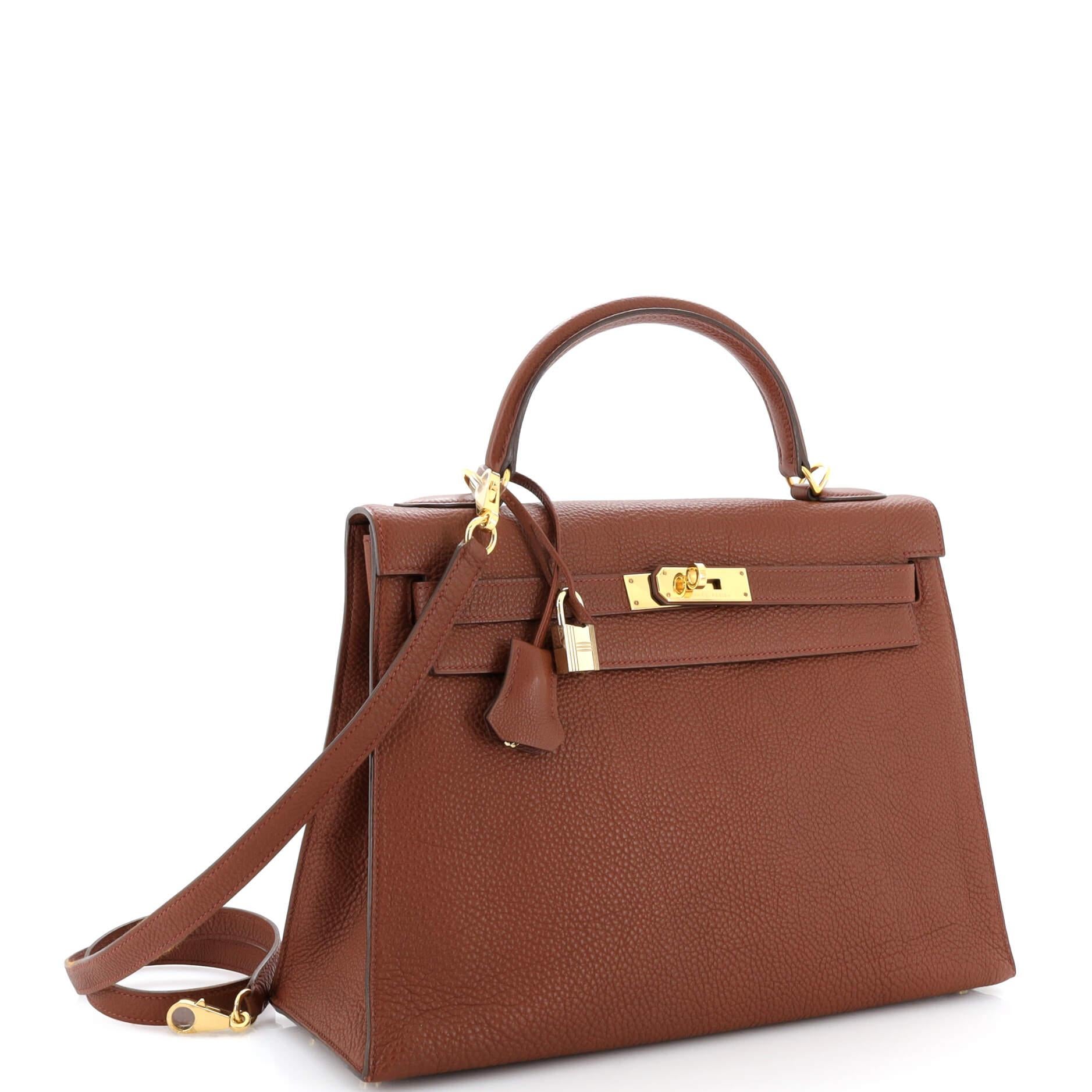 Hermes Kelly Handbag Brique Togo with Gold Hardware 32 In Good Condition In NY, NY