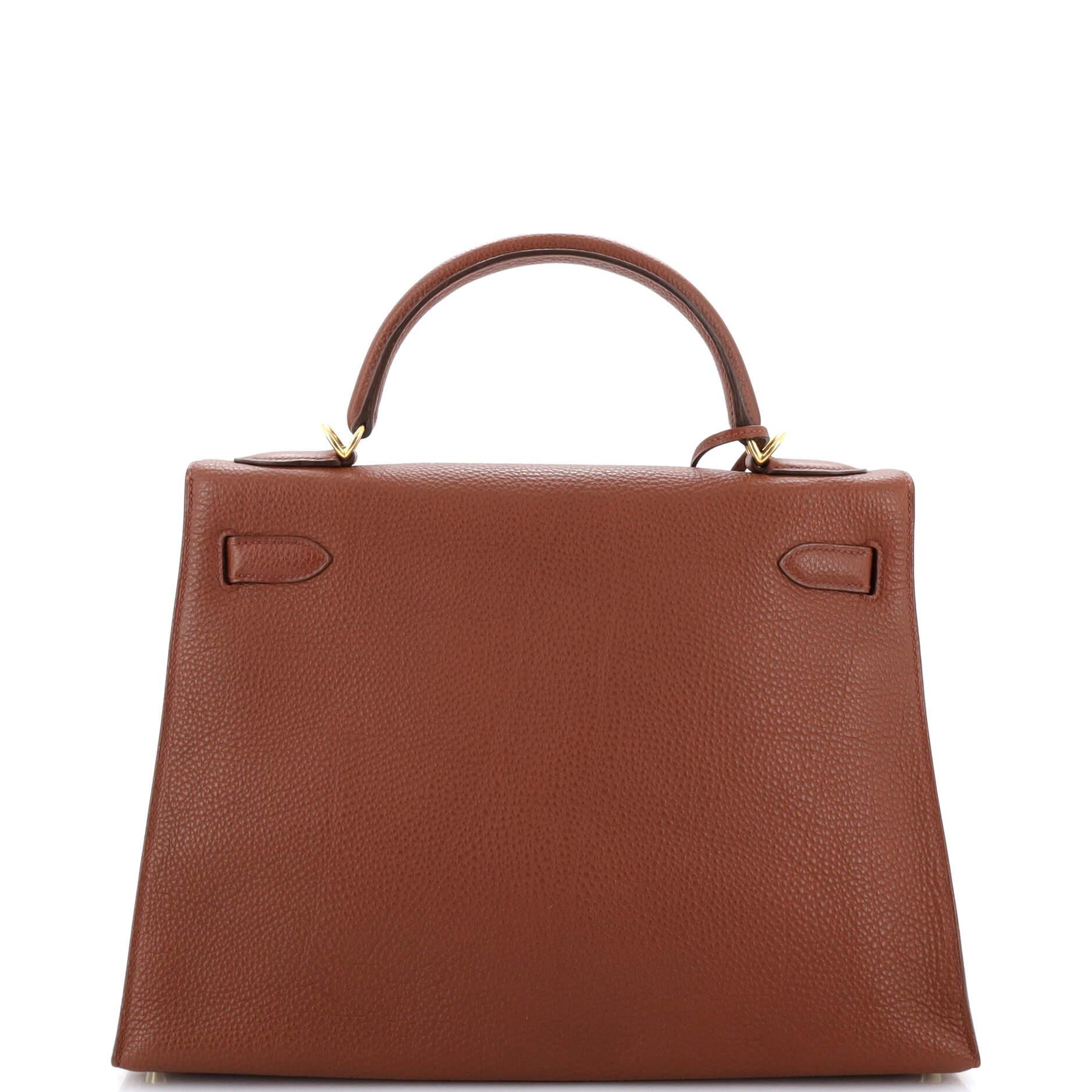Women's or Men's Hermes Kelly Handbag Brique Togo with Gold Hardware 32