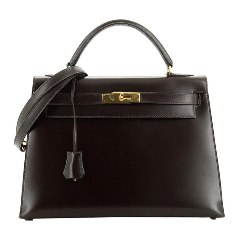 Hermes Kelly Handbag Brown Box Calf With Gold Hardware 32