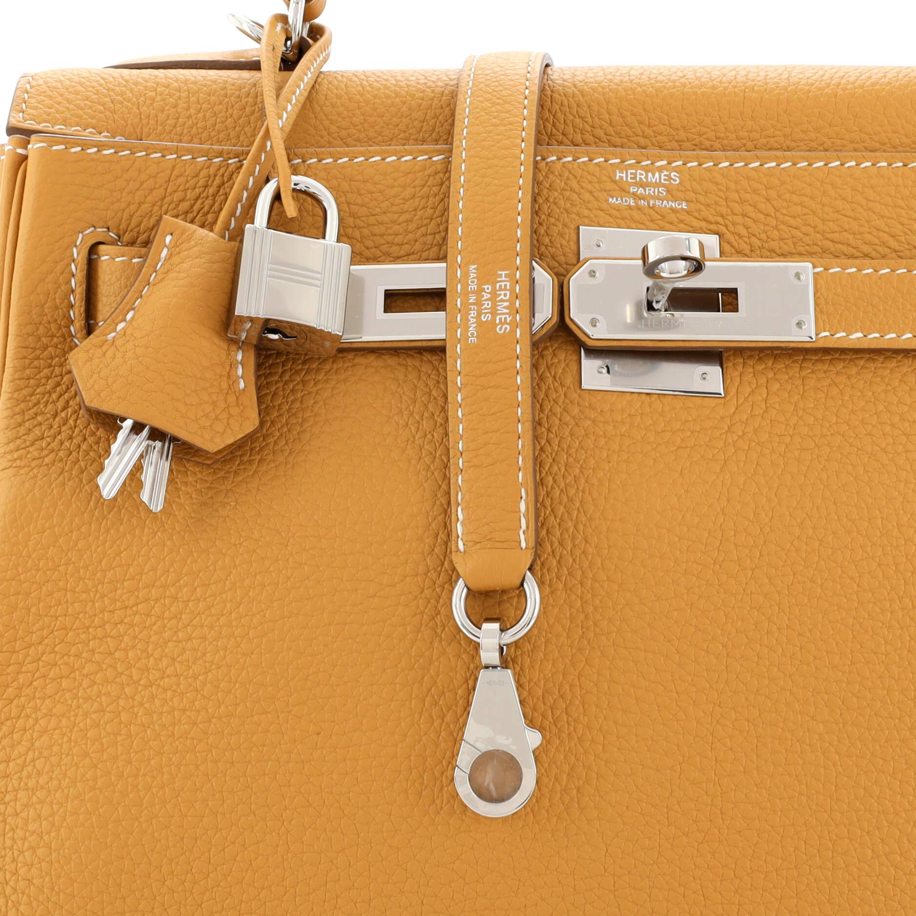 Hermes Kelly Handbag Brown Togo with Palladium Hardware 28 For Sale 11