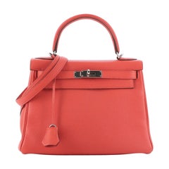 Hermes Kelly Handbag Capucine Togo with Palladium Hardware 28