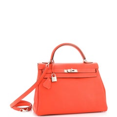 Hermes Kelly Handbag Capucine Togo with Palladium Hardware 32