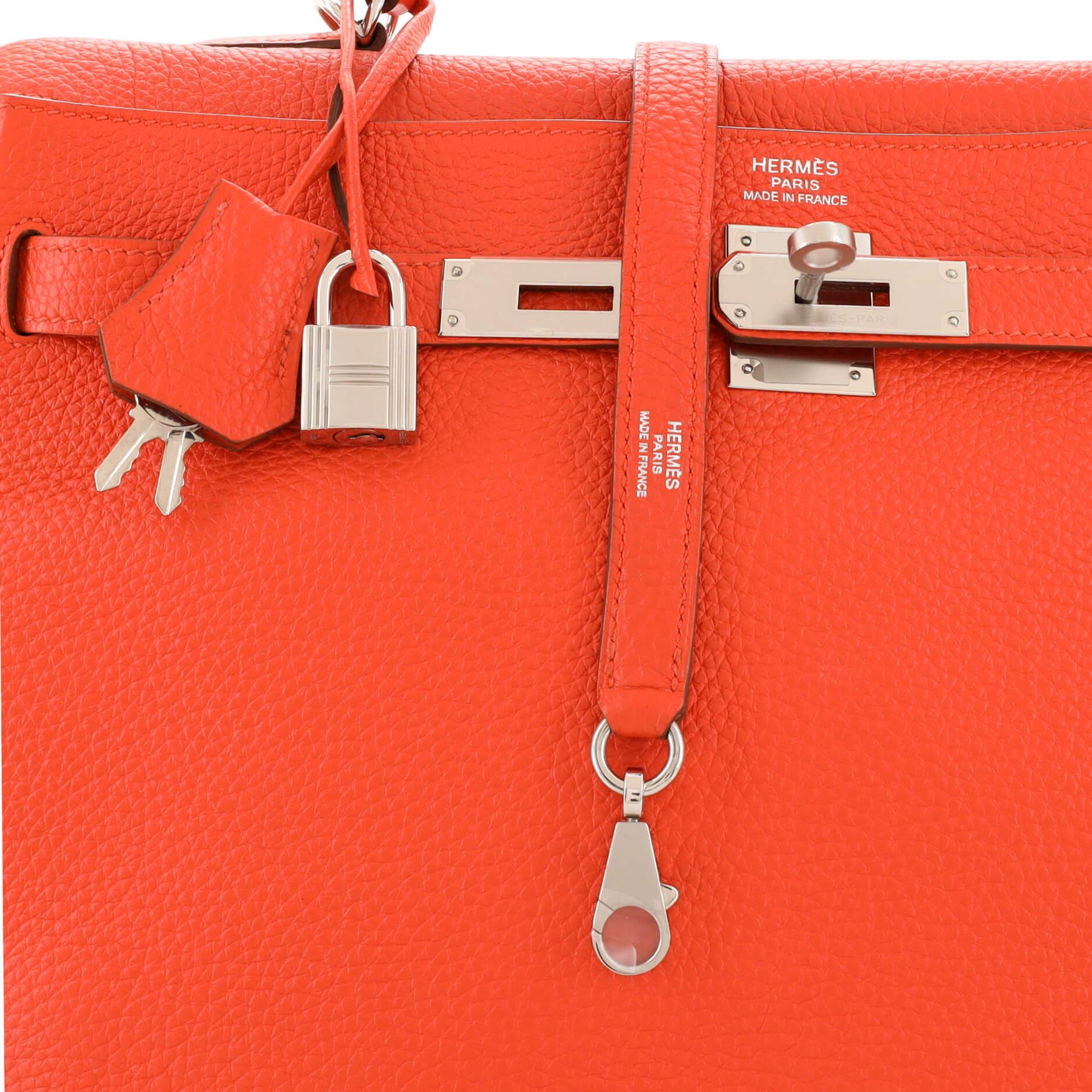 Hermes Kelly Handbag Capucine Togo with Palladium Hardware 35 For Sale 2