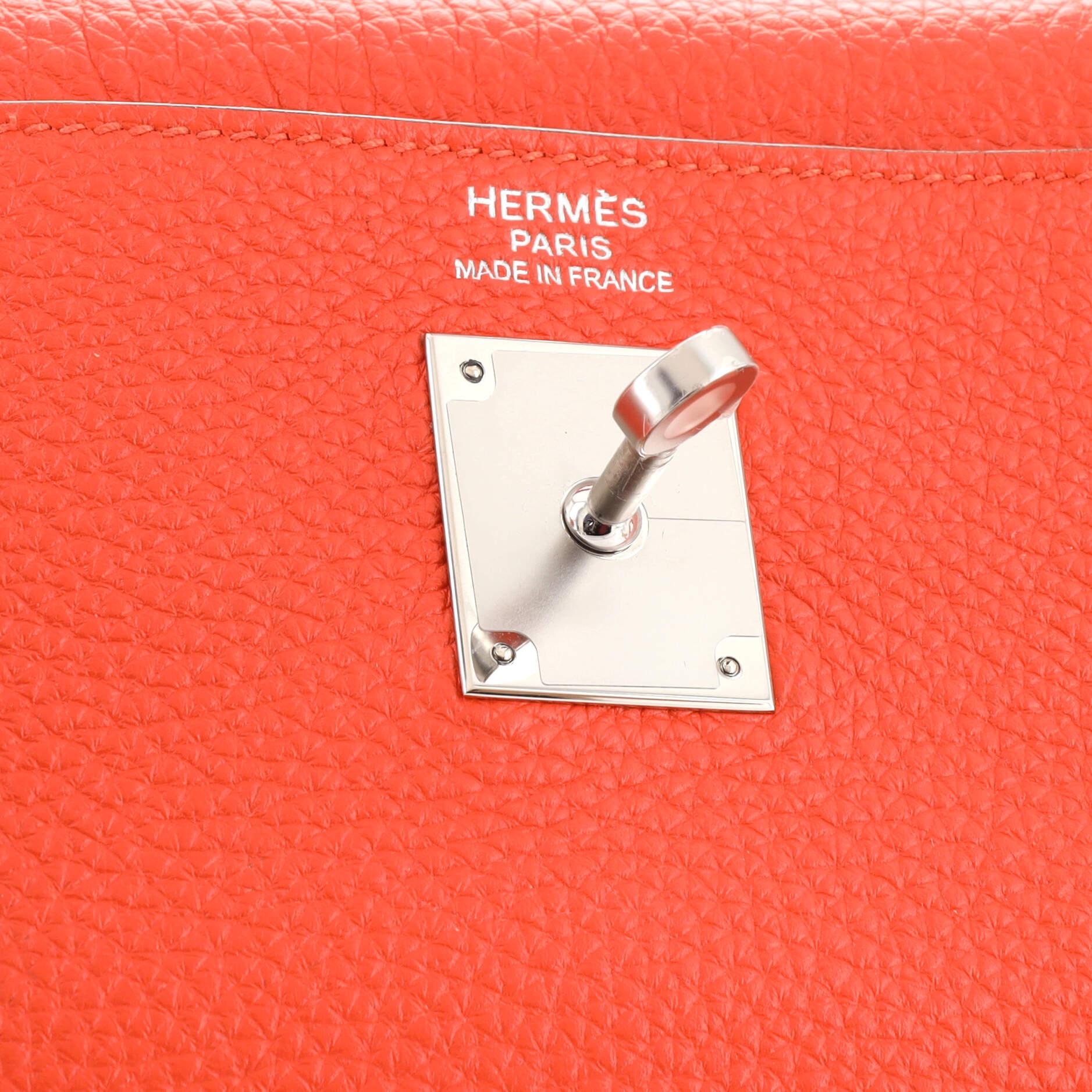 Hermes Kelly Handbag Capucine Togo with Palladium Hardware 35 For Sale 3