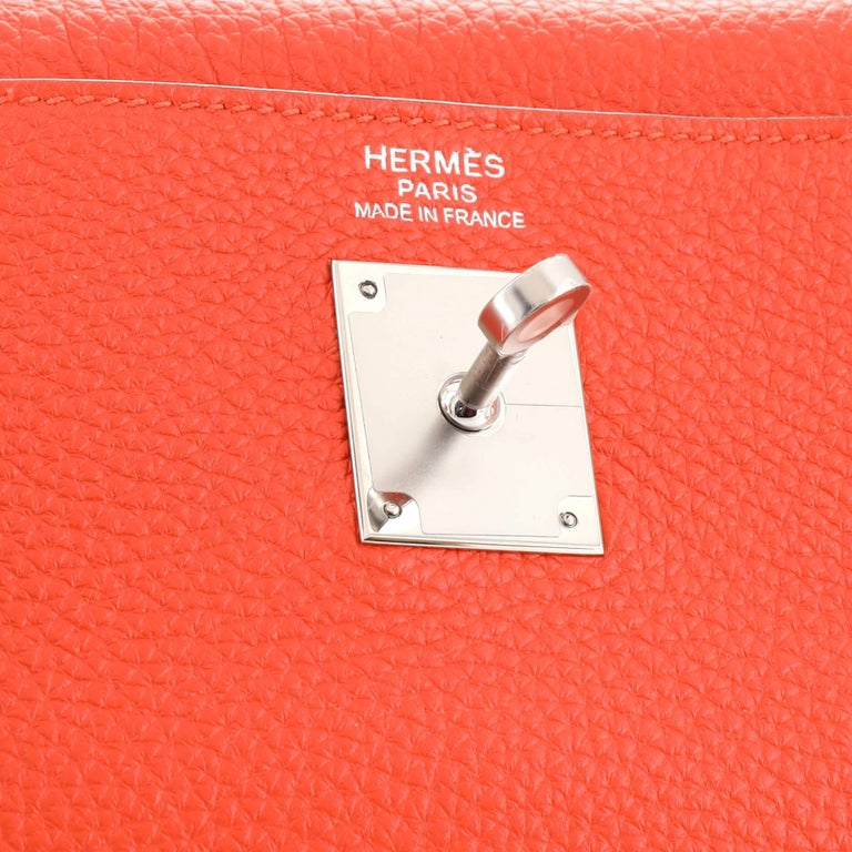 At Auction: Hermes Kelly Handbag Capucine Togo with Palladium Hardware 35  Red