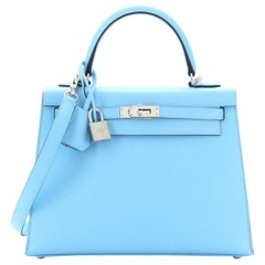 Hermes Kelly Handbag Celeste Epsom with Palladium Hardware 25