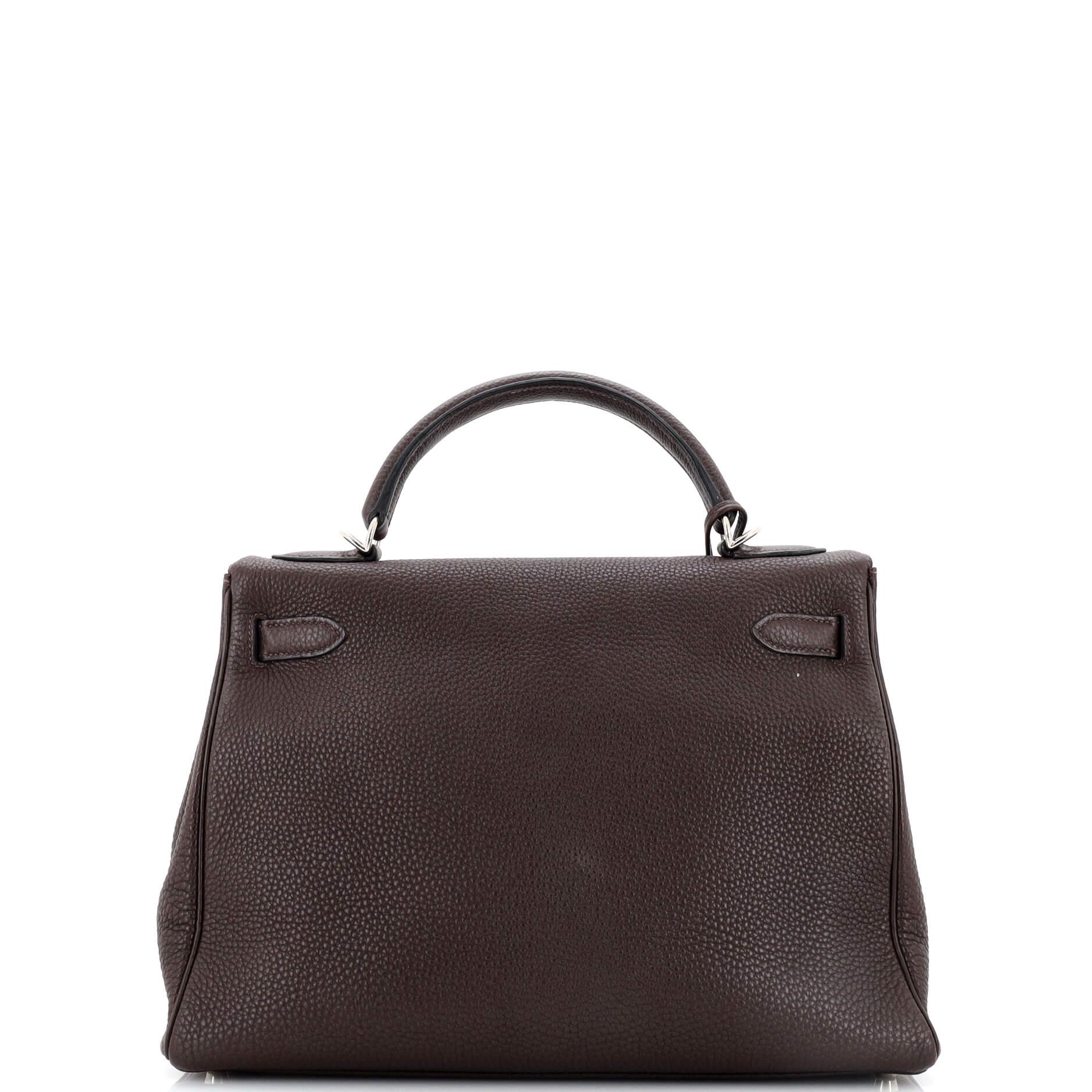Hermes Kelly Handbag Chocolat Togo with Palladium Hardware 32 In Good Condition In NY, NY