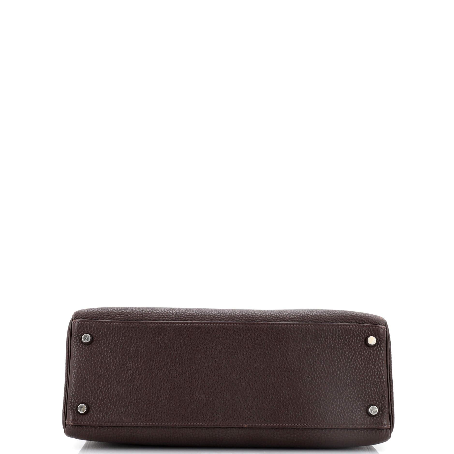 Women's Hermes Kelly Handbag Chocolat Togo with Palladium Hardware 32