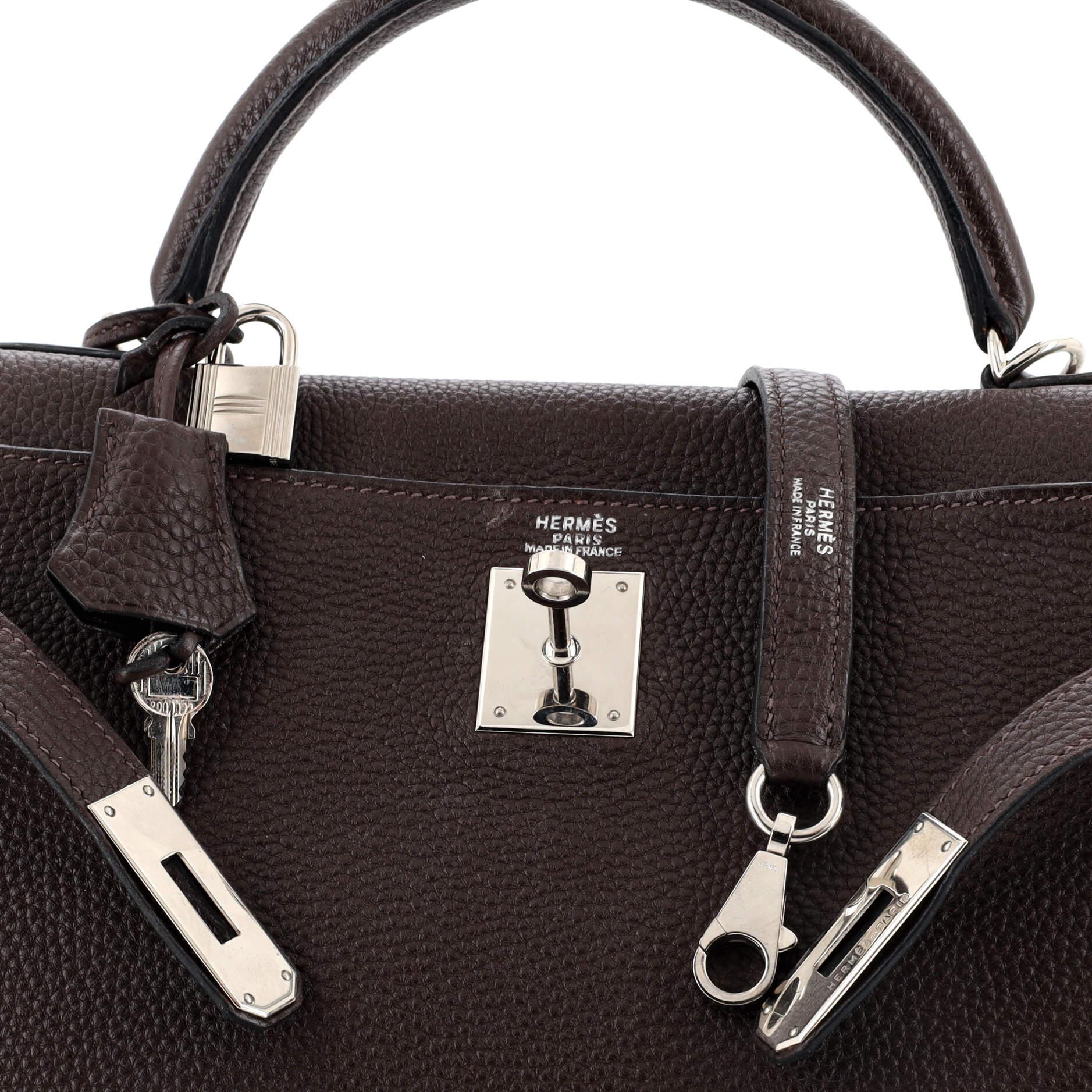 Hermes Kelly Handbag Chocolat Togo with Palladium Hardware 32 2