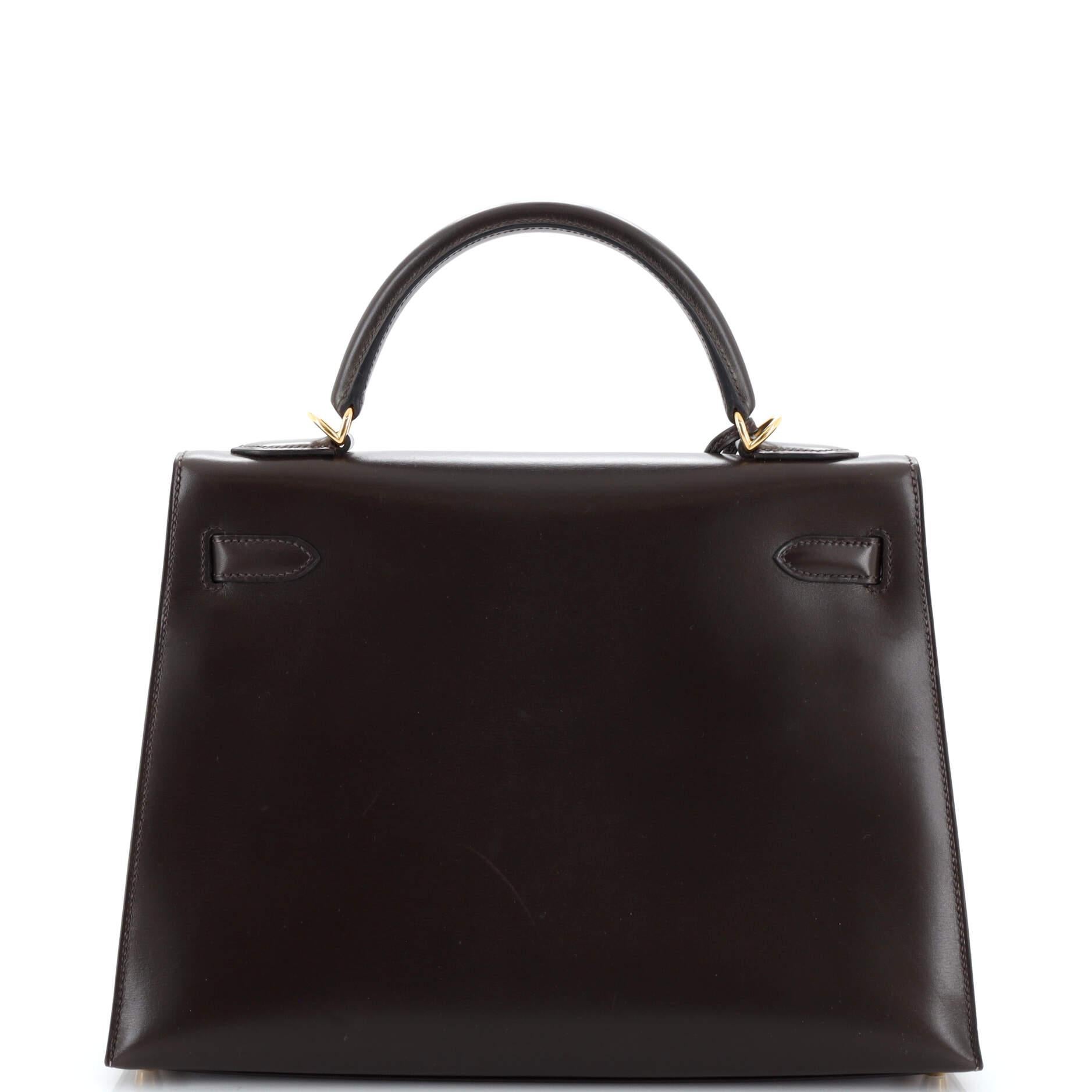 Women's or Men's Hermes Kelly Handbag Chocolate Box Calf with Gold Hardware 32