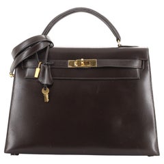 Hermes Kelly Handbag Chocolate Box Calf with Gold Hardware 32