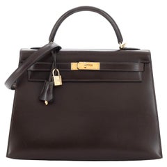 Hermes Kelly Handbag Chocolate Box Calf with Gold Hardware 32