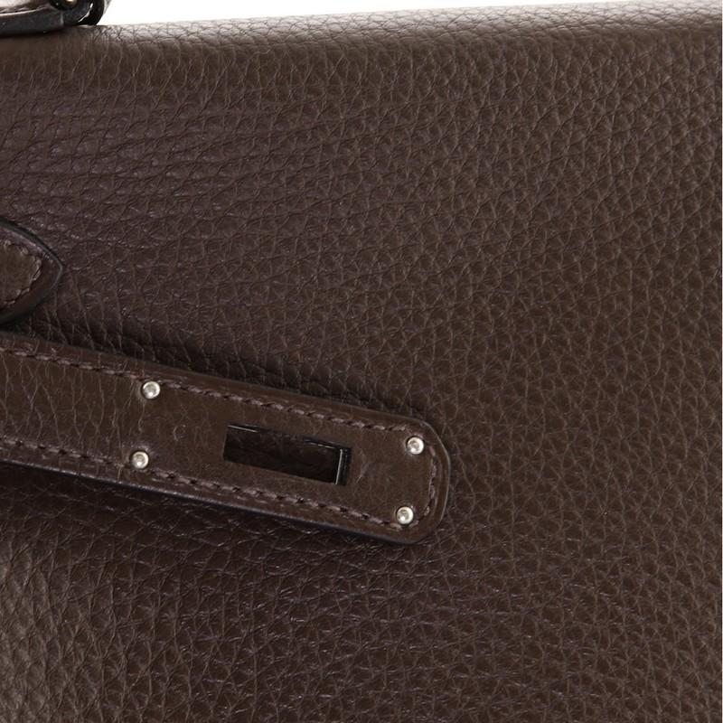 Hermes Kelly Handbag Chocolate Clemence with Palladium Hardware 28 7