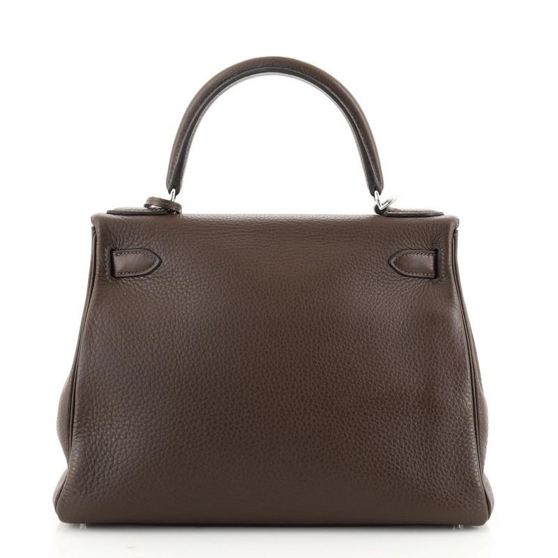 Hermes Kelly Handbag Chocolate Clemence with Palladium Hardware 28 In Good Condition In NY, NY