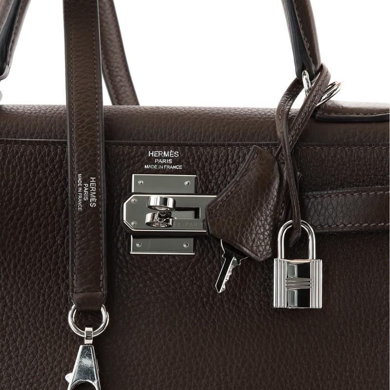 Hermes Kelly Handbag Chocolate Clemence with Palladium Hardware 28 2