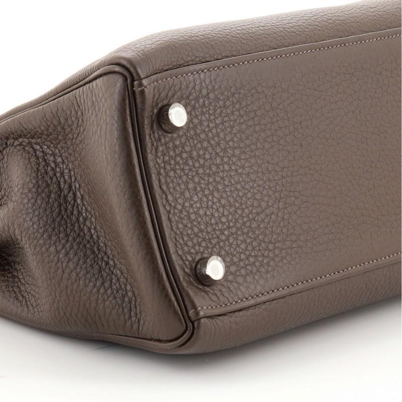 Hermes Kelly Handbag Chocolate Clemence with Palladium Hardware 28 3