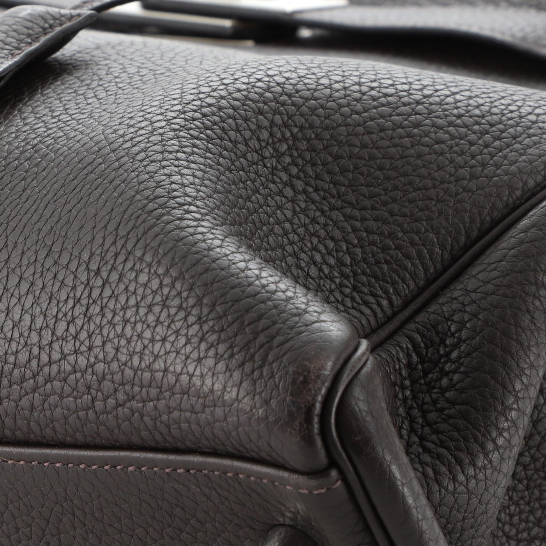 Black Hermes Kelly Handbag Chocolate Clemence with Palladium Hardware 40