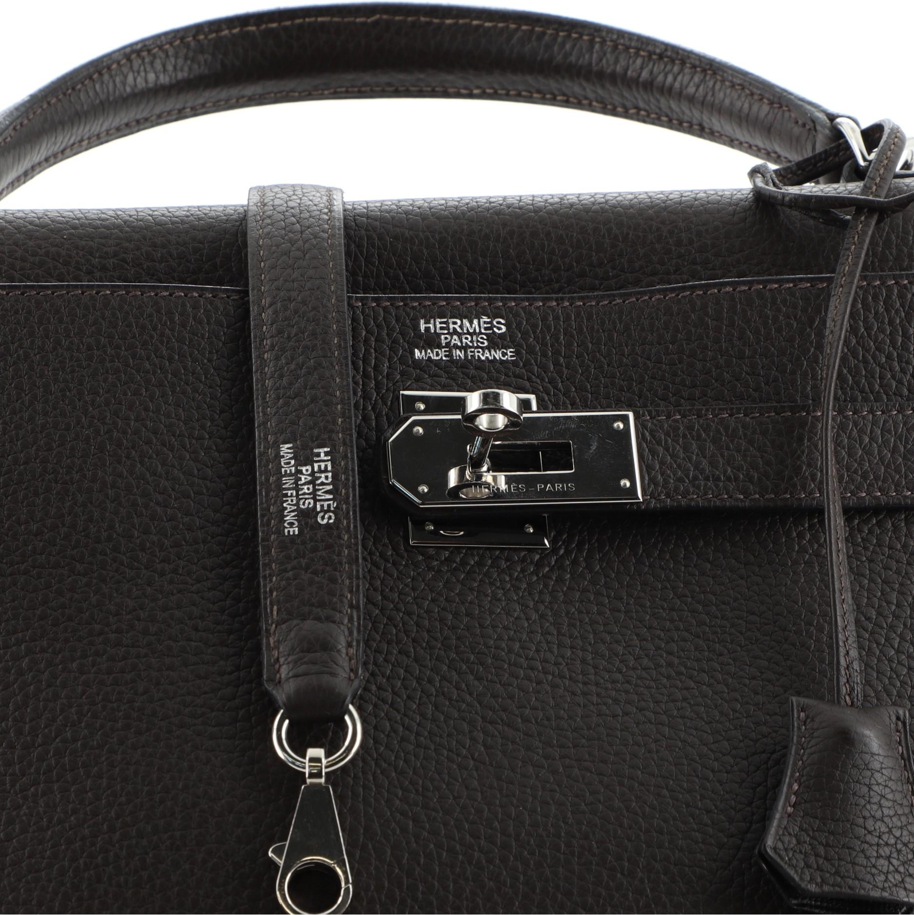 Women's or Men's Hermes Kelly Handbag Chocolate Clemence with Palladium Hardware 40