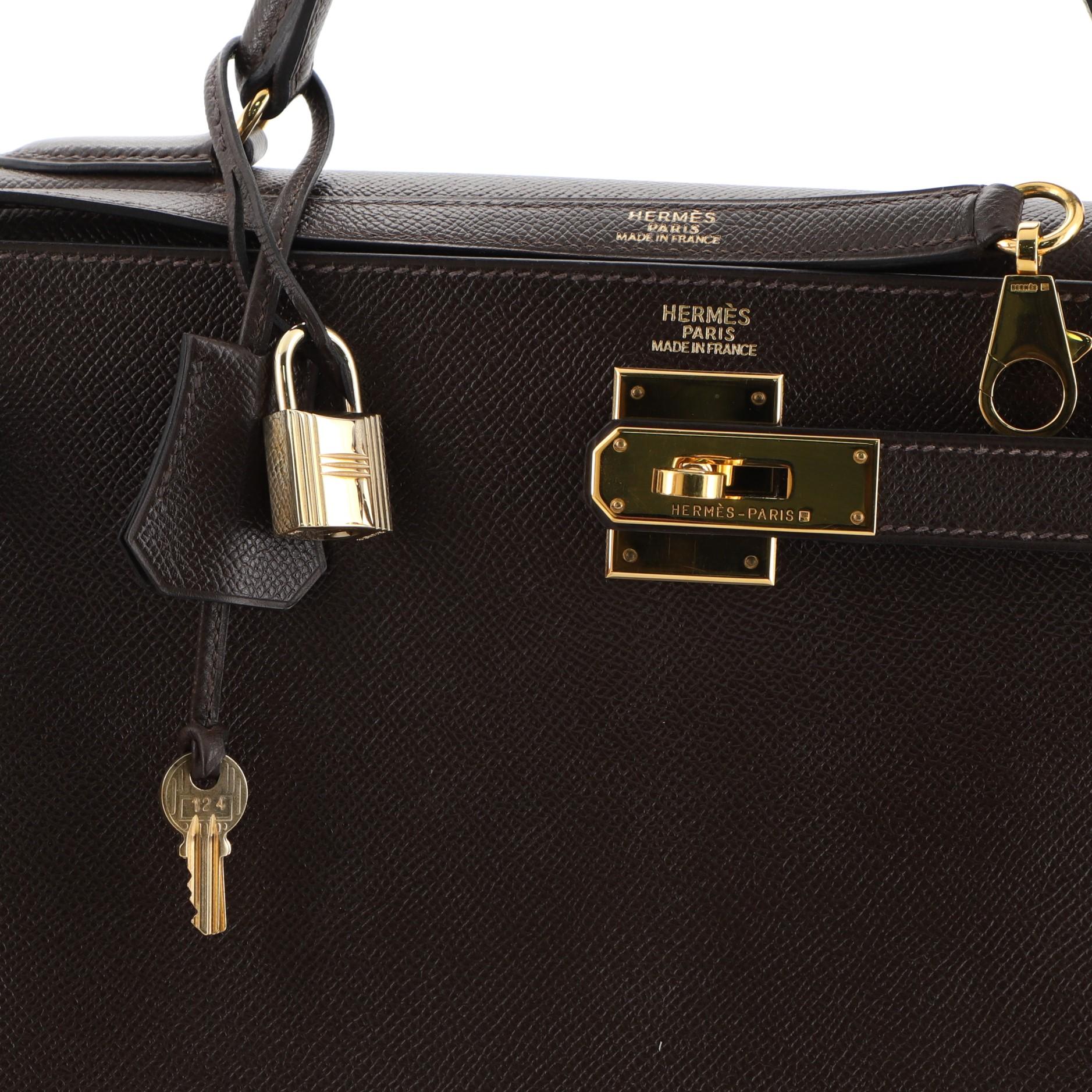 Hermes Kelly Handbag Chocolate Courchevel with Gold Hardware 32 2