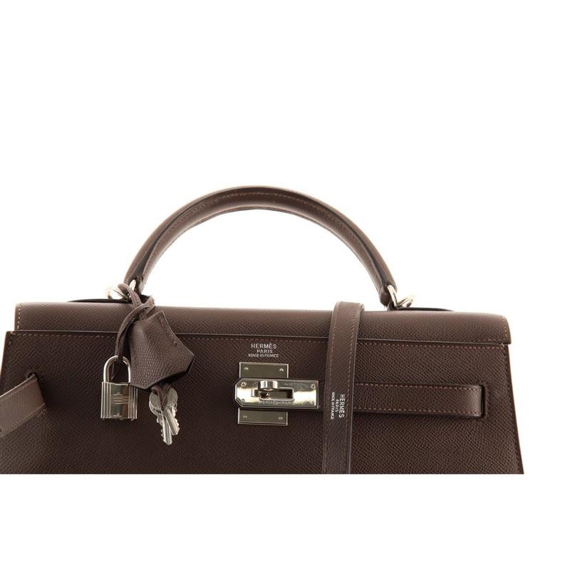 Hermes Kelly Handbag Chocolate Epsom with Palladium Hardware 32 6