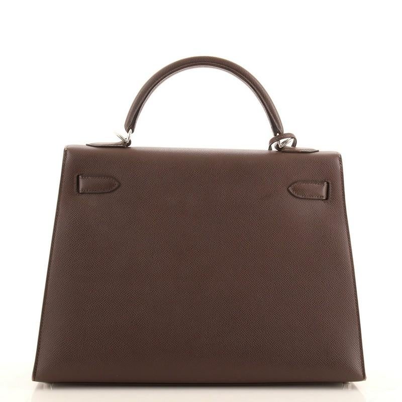 Hermes Kelly Handbag Chocolate Epsom with Palladium Hardware 32 In Fair Condition In NY, NY