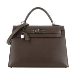 Hermes Kelly Handbag Chocolate Epsom with Palladium Hardware 32