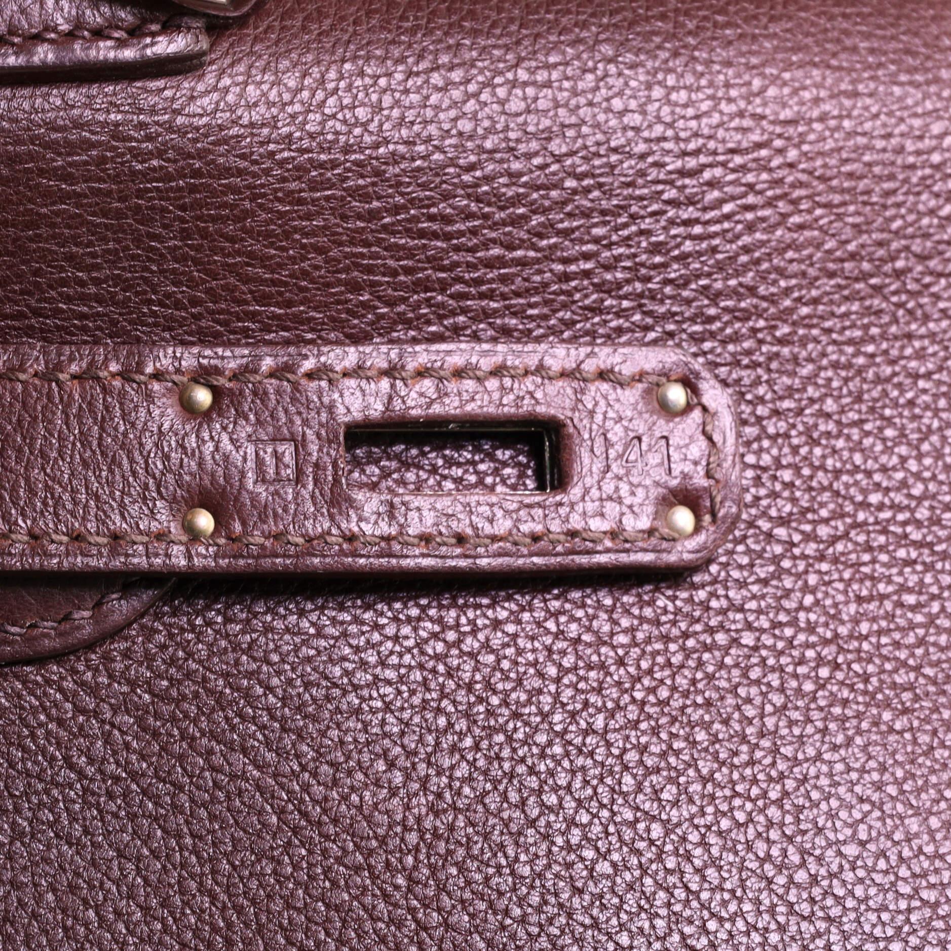Hermes Kelly Handbag Chocolate Evergrain with Palladium Hardware 32 7