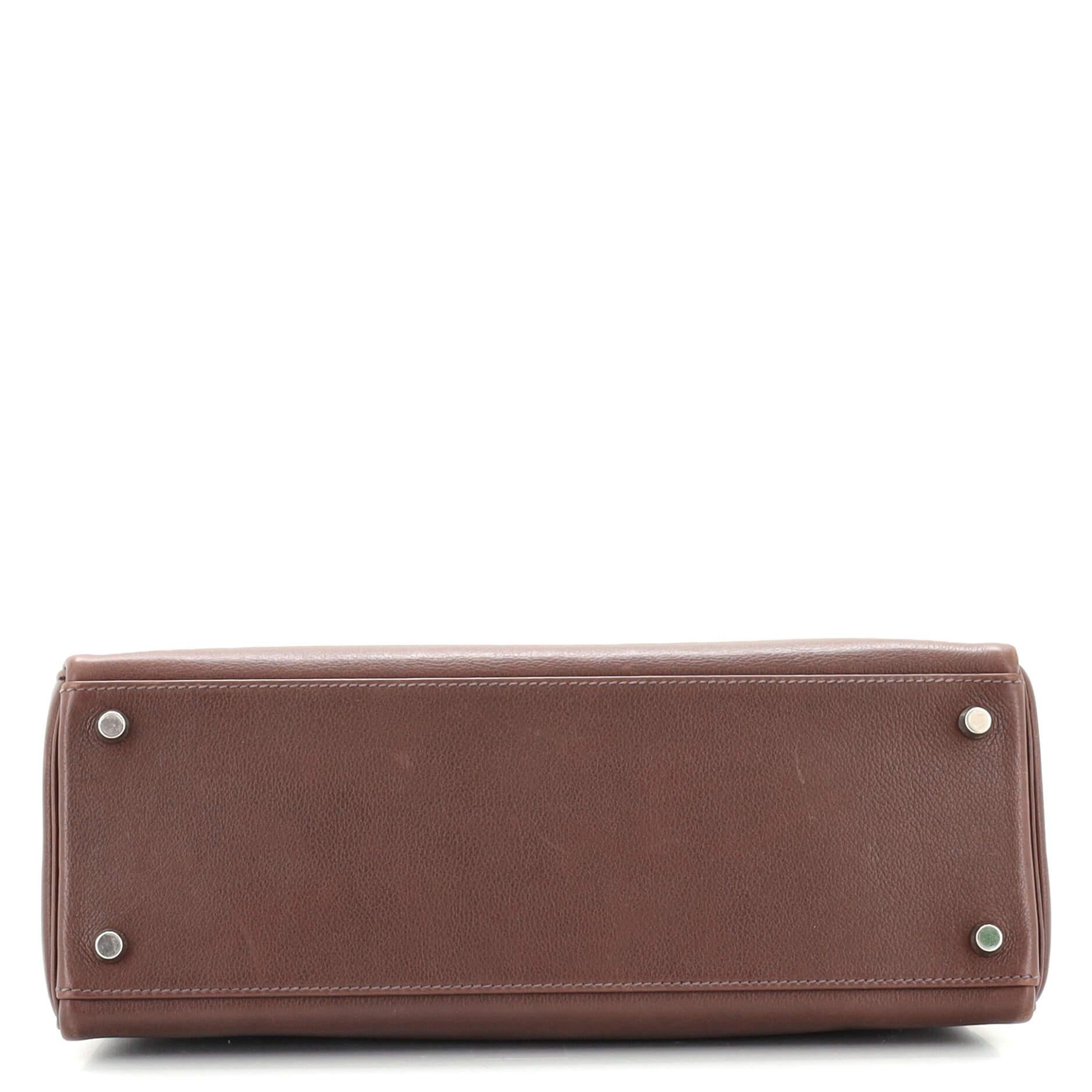 Women's or Men's Hermes Kelly Handbag Chocolate Evergrain with Palladium Hardware 32