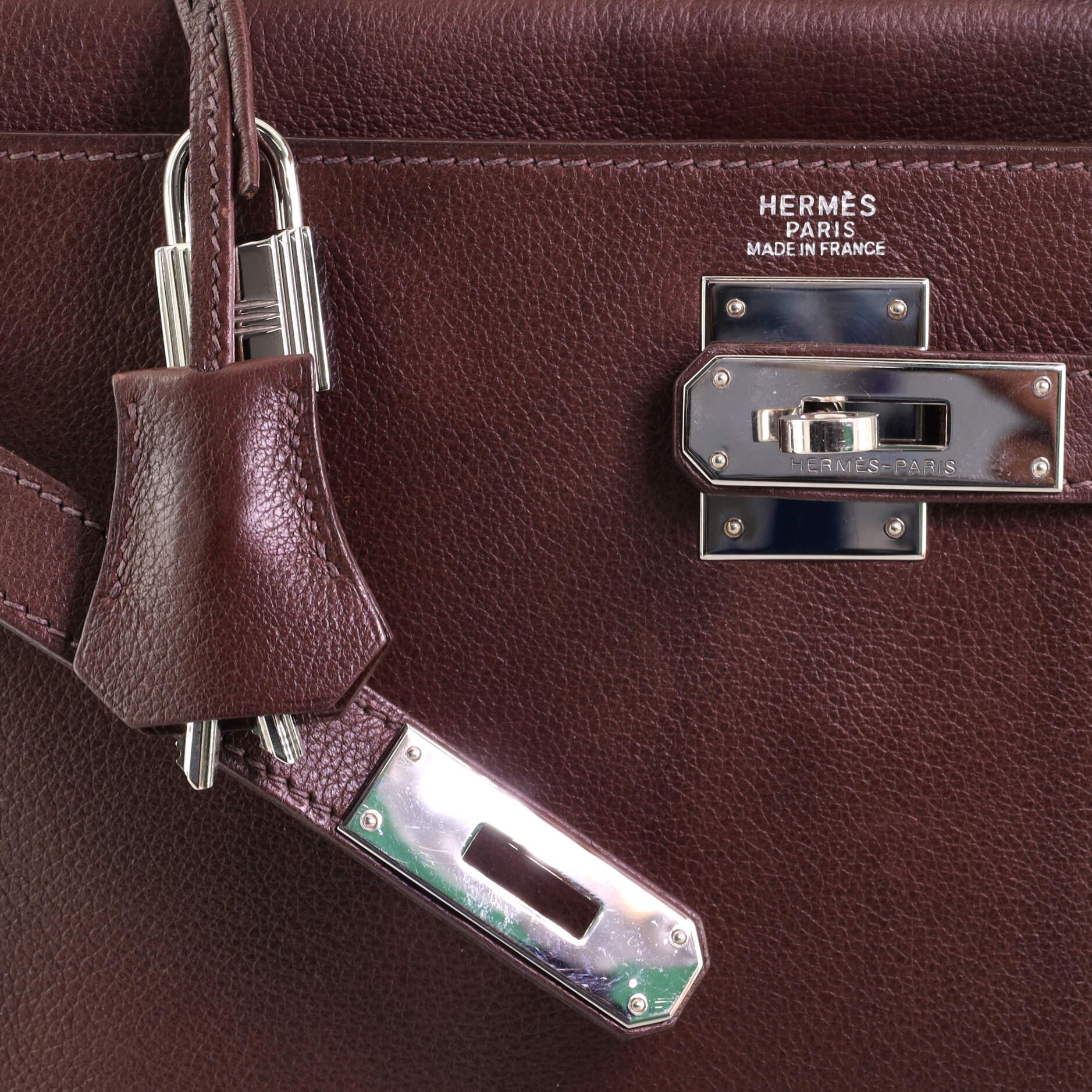 Hermes Kelly Handbag Chocolate Evergrain with Palladium Hardware 32 2