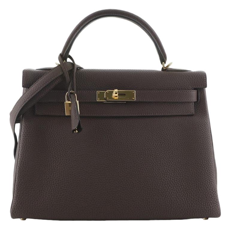 Hermes Kelly Handbag Chocolate Togo with Gold Hardware 32