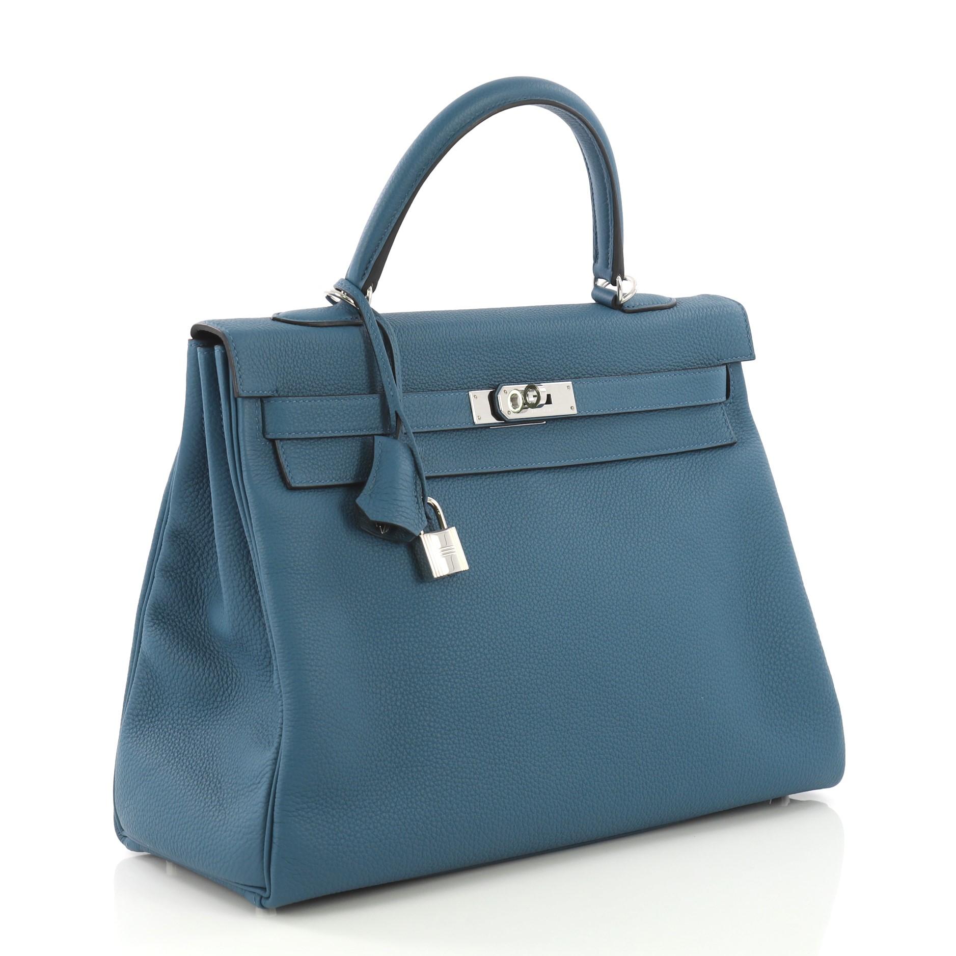 Blue Hermes Kelly Handbag Cobalt Togo with Palladium Hardware 35